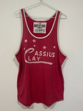 Roots of Fight Cassius Clay Tank Top Sleeveless Shirt Size L Red White